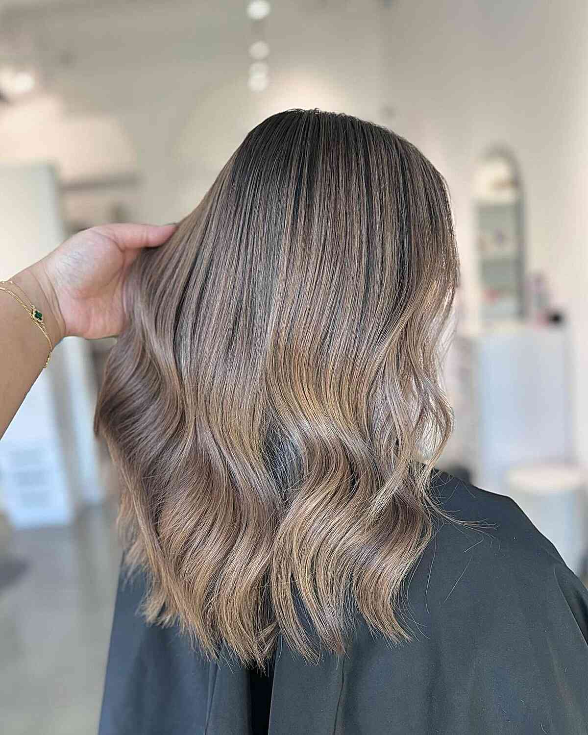 Light Ash Brown Babylights with Root Shadow for Medium Hair