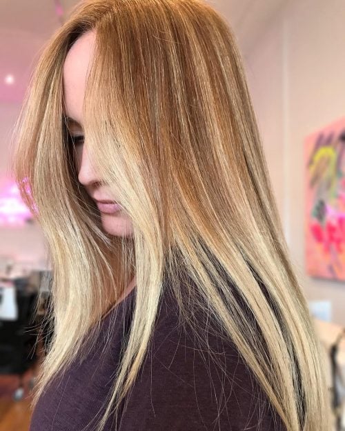 Light Auburn Brown Hair with Blonde Highlights for Long Hair