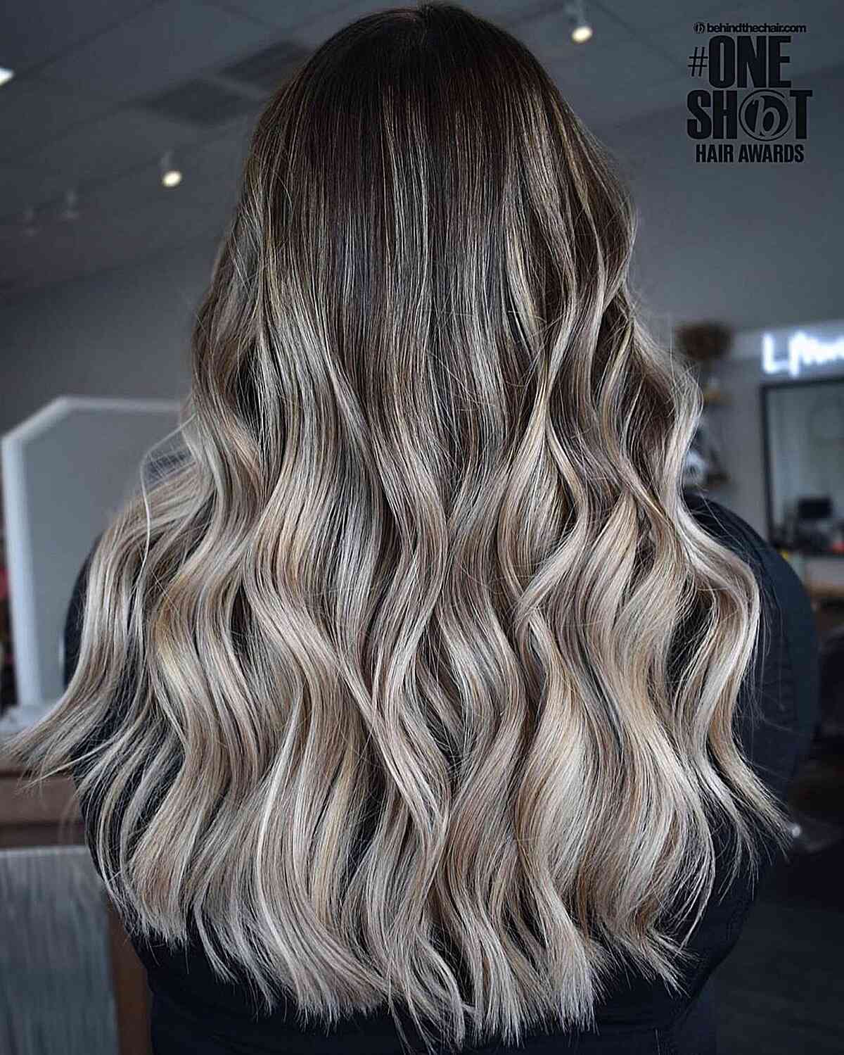 Light Blonde Balayage Ends with Dark Brown Roots