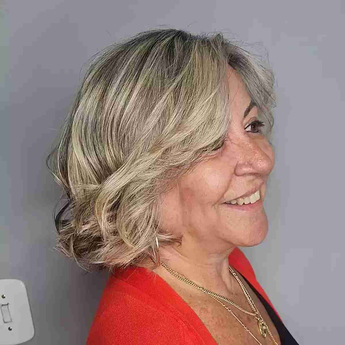 Neck-Length Light Blonde Bob with Face-Framing Layers for Older Ladies 60 and Up