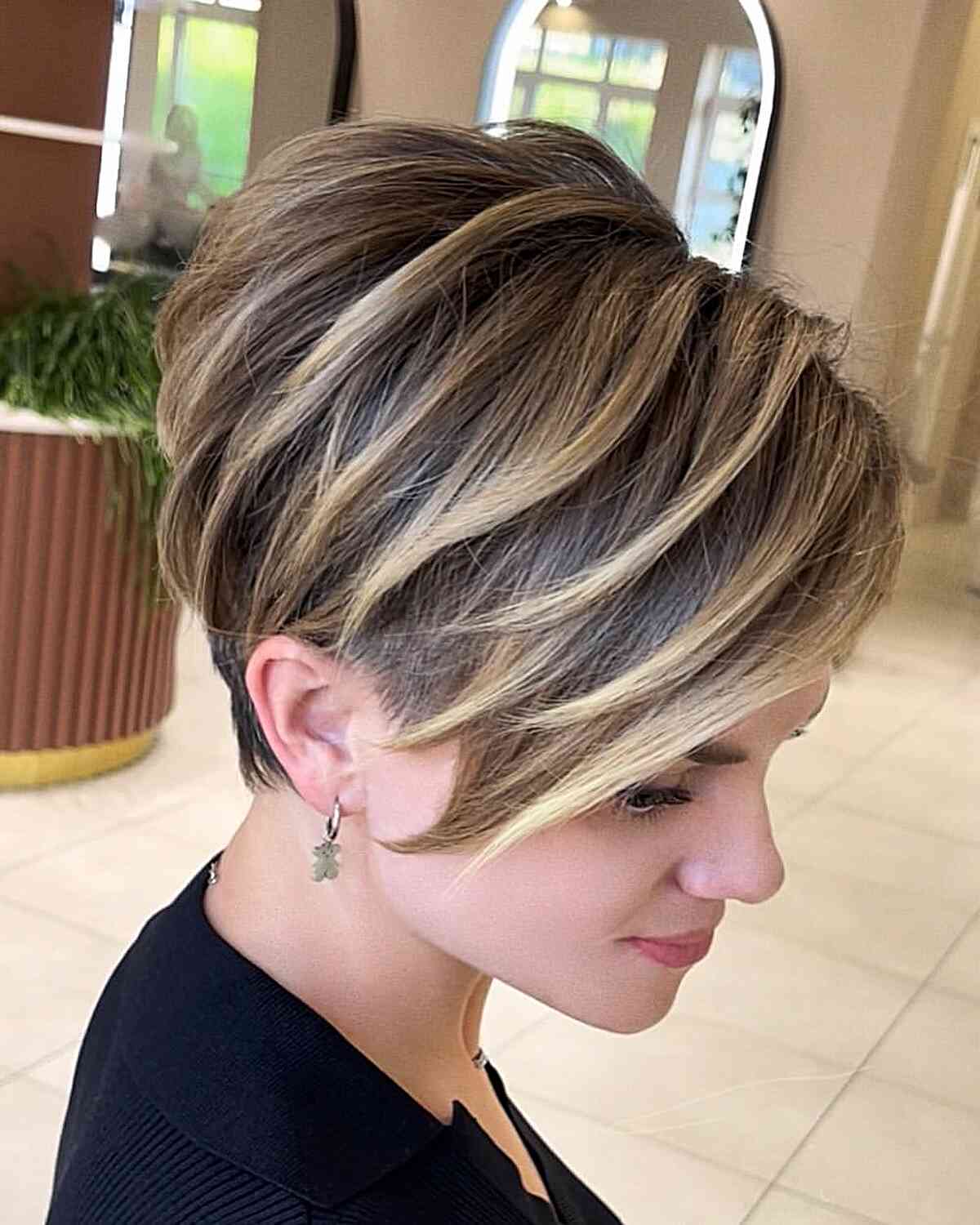 Light Blonde Highlights on a Brunette Lixie for women with short hair
