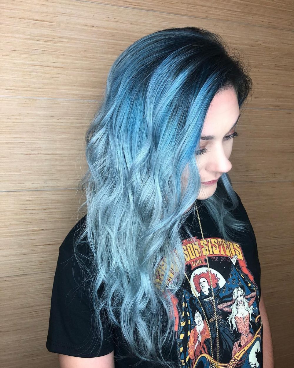 Black to Light Blue Ombre with Beach Curls