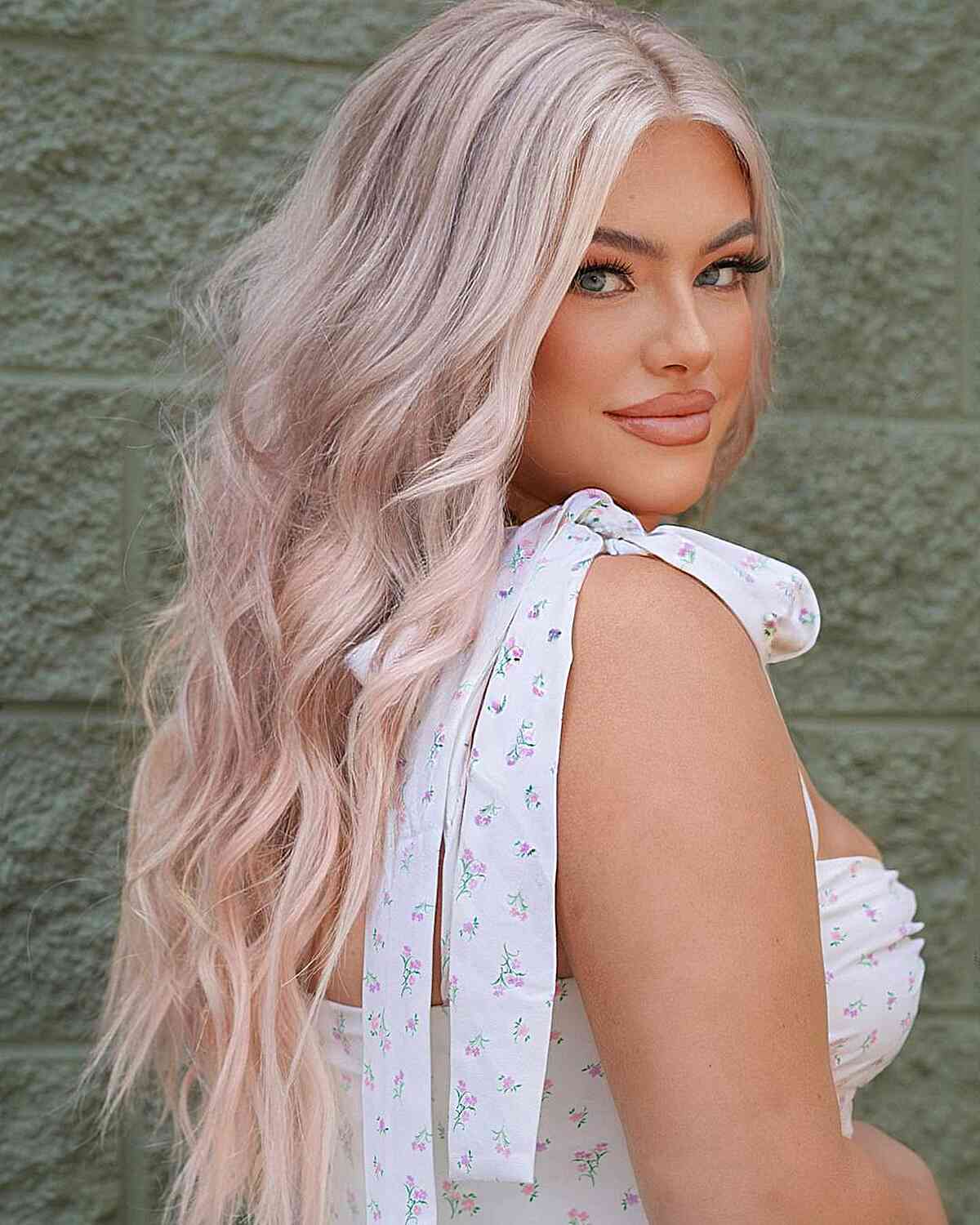 Light Blush Pink Long Hair with layered texture
