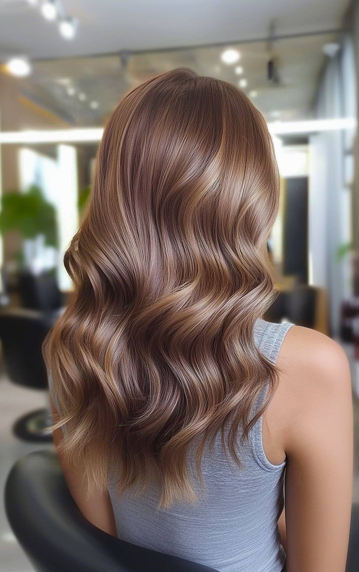 Cool-toned light brown hair with loose waves for a soft, natural look