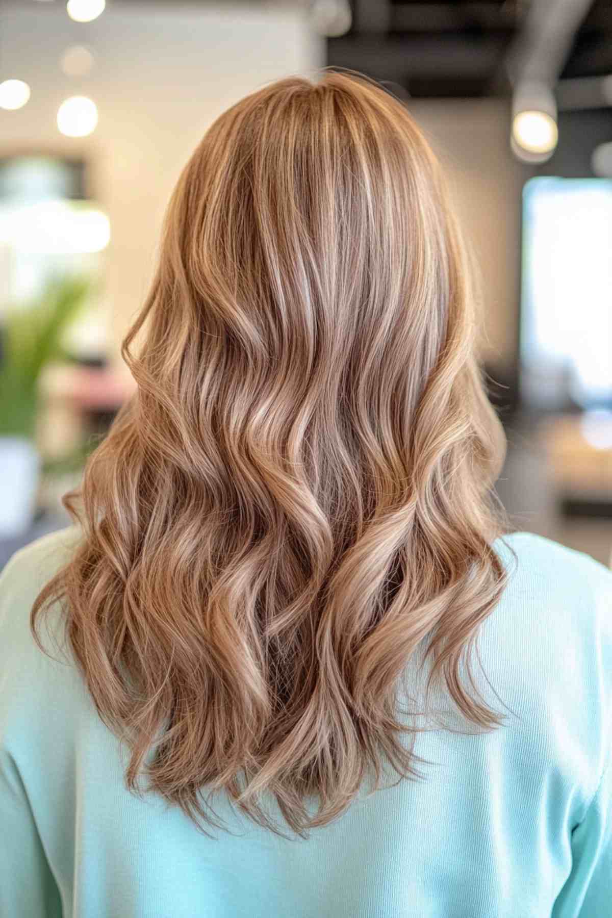 Light brown wavy hair without highlights, soft and uniform color