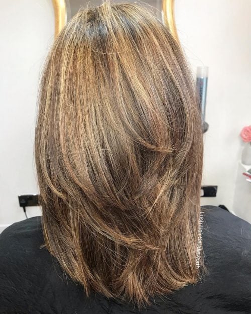 Light Caramel Highlights on Straight Mousy Brown Hair