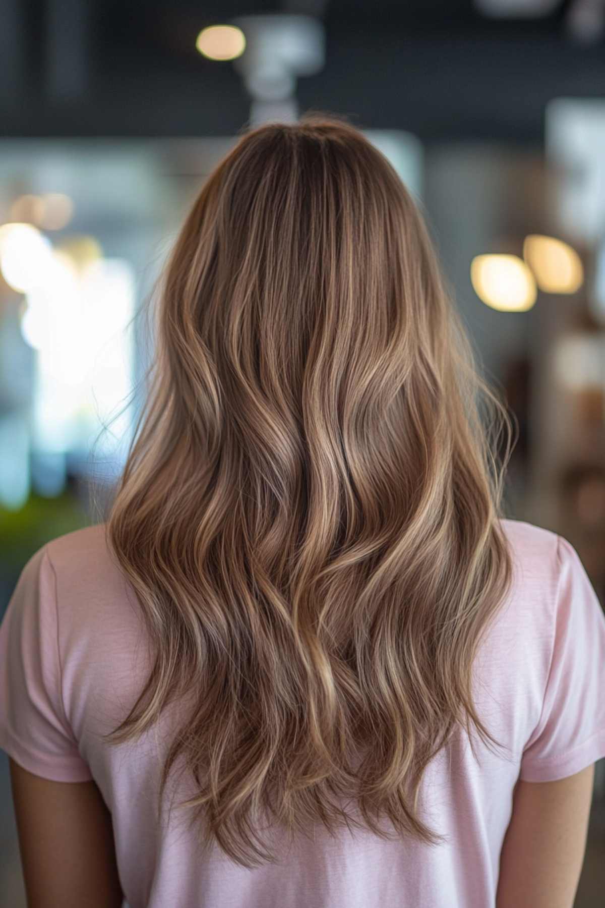 Light brown wavy hair with dark brown streaks for bold contrast