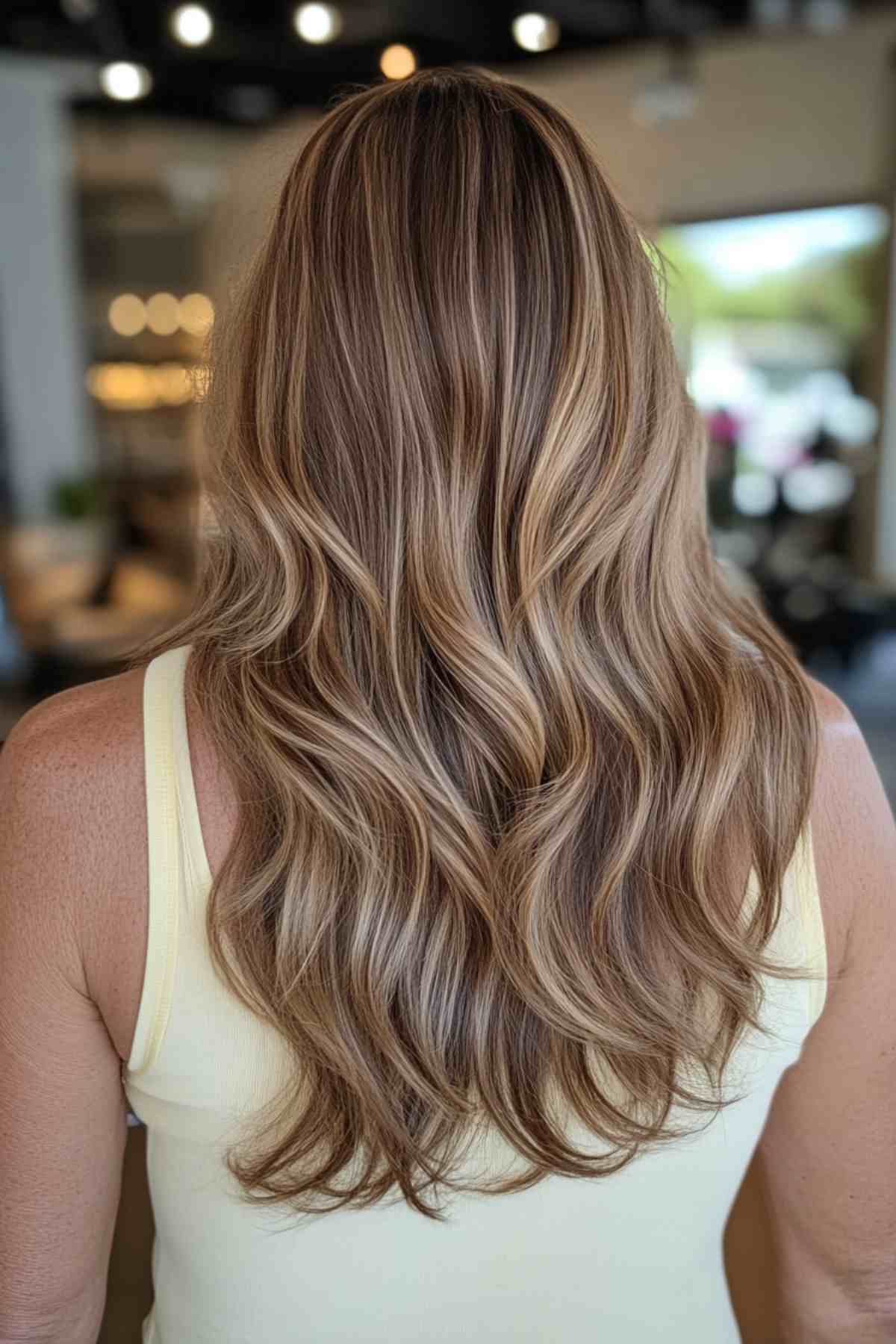 Long, layered light brown hair with subtle light highlights