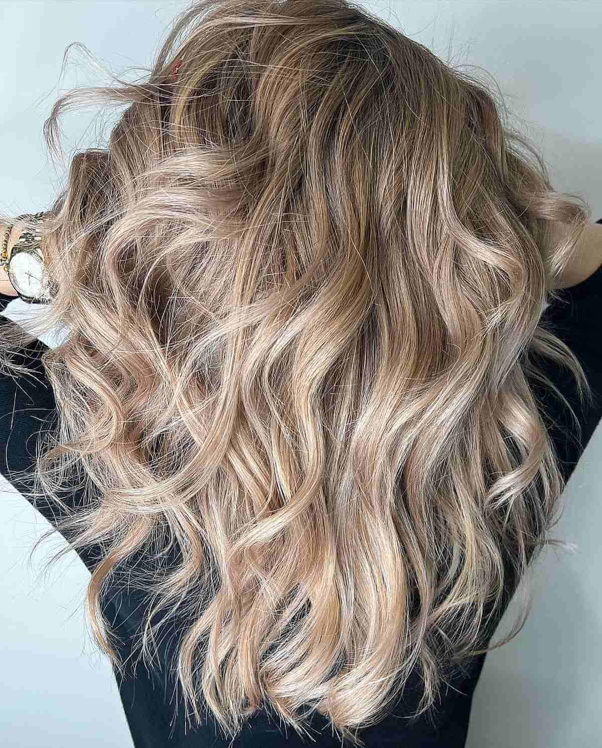 Light Brown Roots with Champagne Blonde Balayage Highlights