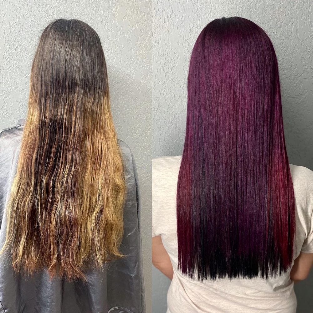 23 Stunning Black Cherry Hair Color Ideas For 2024   Light Brown To Black Cherry Makeover 1000x1000 