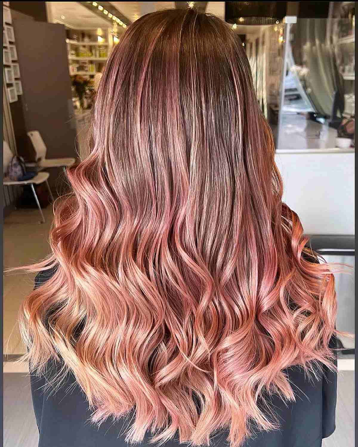 Light Brown with Glossy Rose Balayage Color