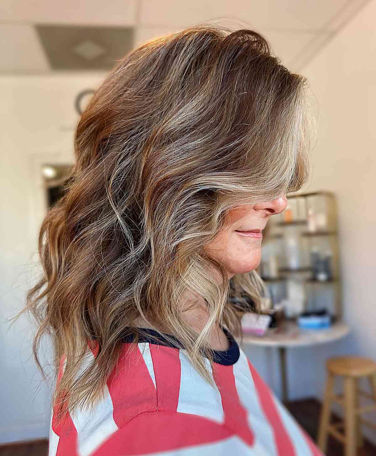 Light Brunette Medium Hair with Blonde Subtle Highlights