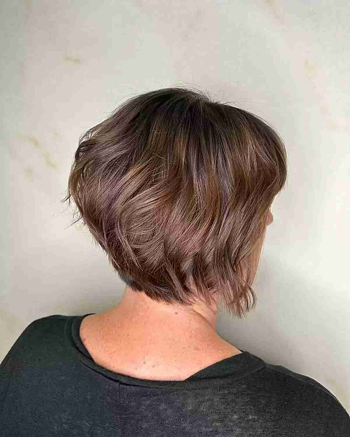 Light Cool Brown Short Inverted Bob for Women of 60 Years of Age
