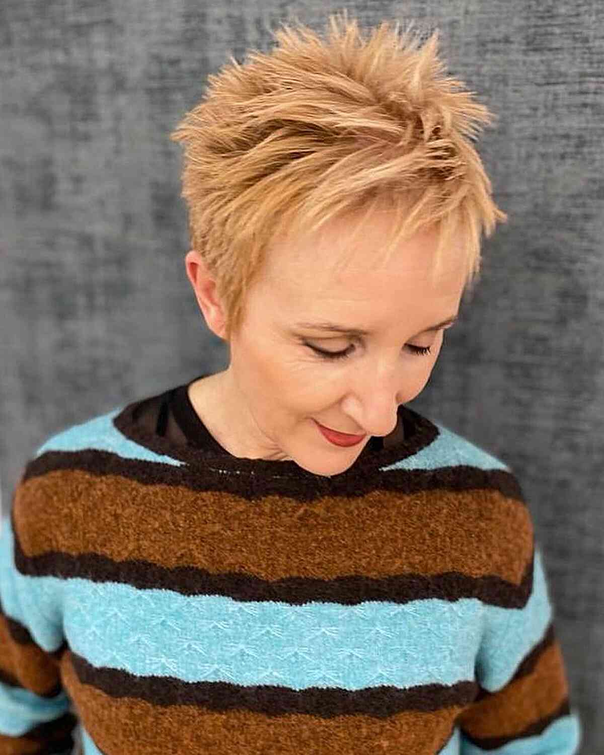 Light Copper Modern Spiky Pixie Cut for women with Thin Hair and an edgy style