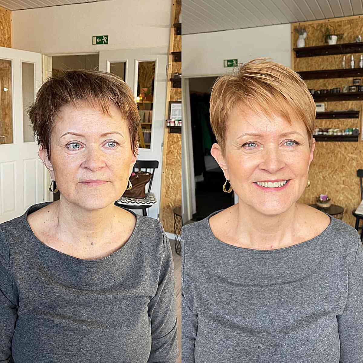 Light Copper Sweeping Pixie for 50-Year-Olds with Thin Hair