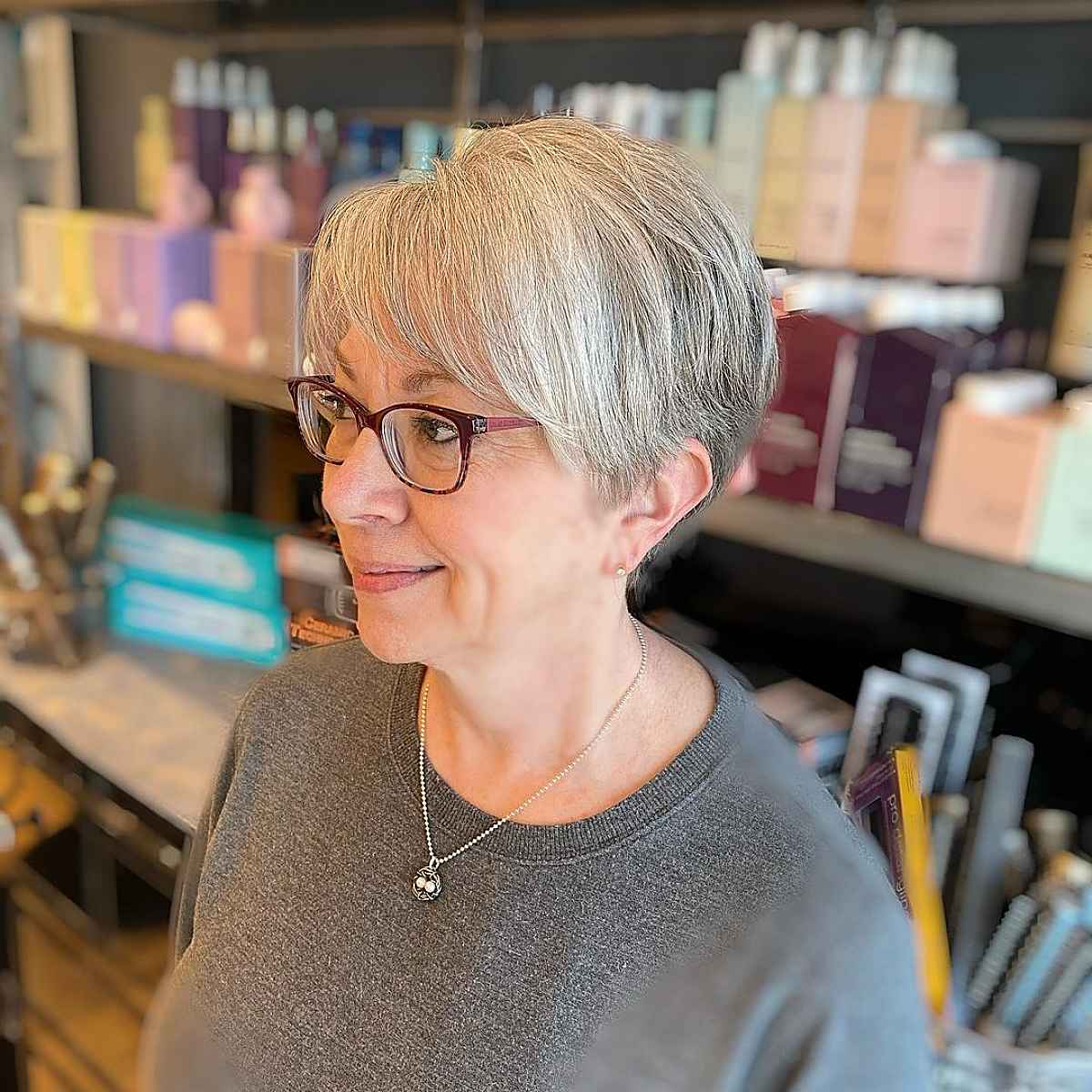 Light Feathered bangs on a Pixie Cut for Women Over 50
