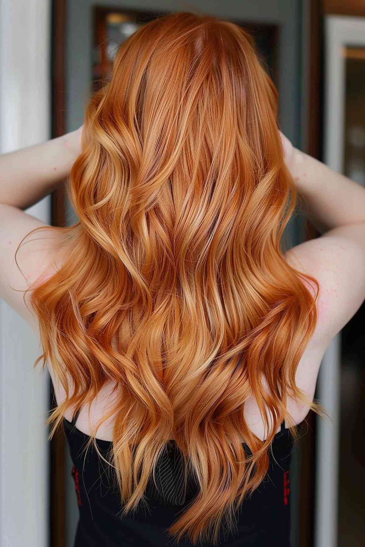 Light ginger copper waves, full of life
