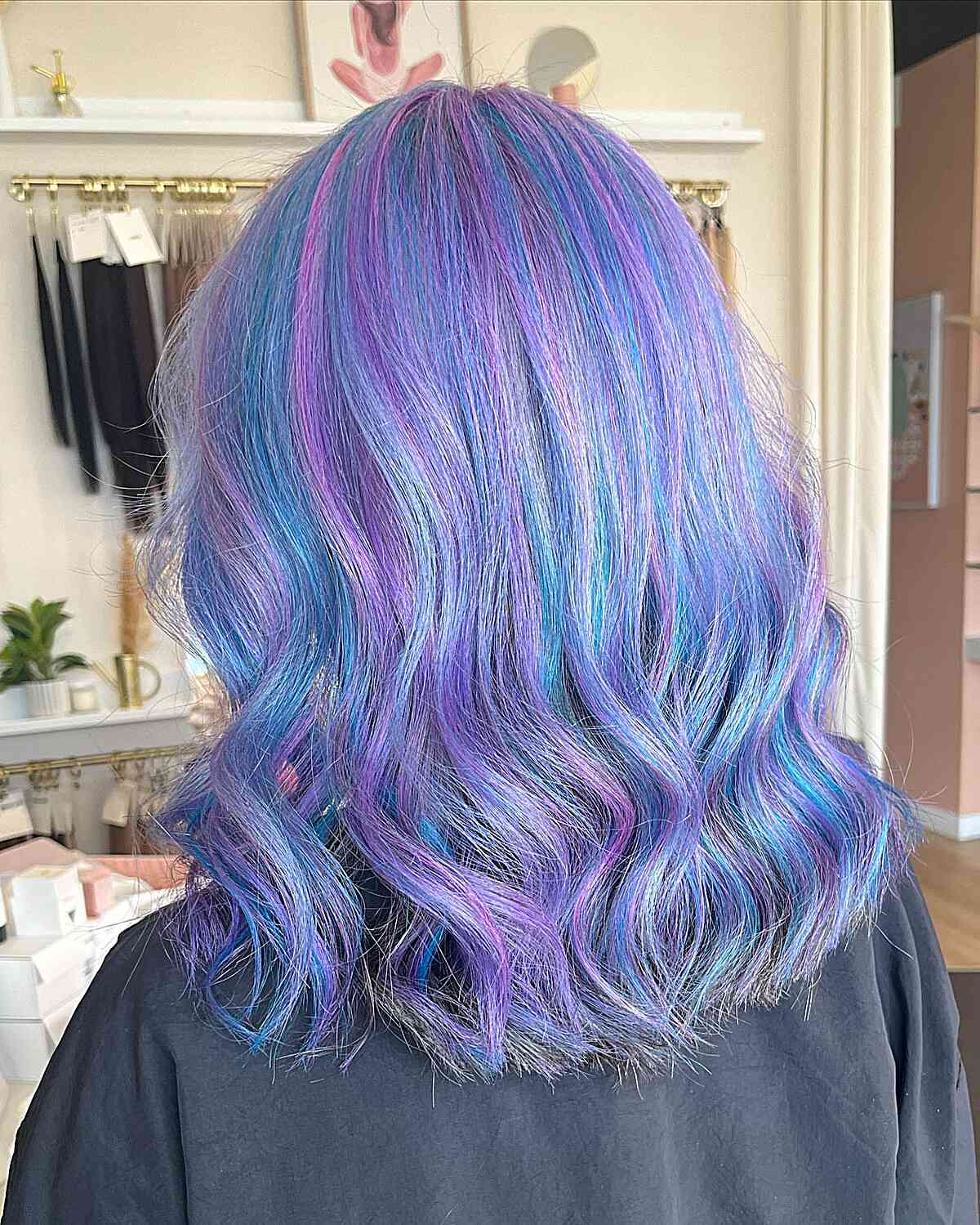 Light Purple-Blue Wavy Medium Cotton Candy Hair