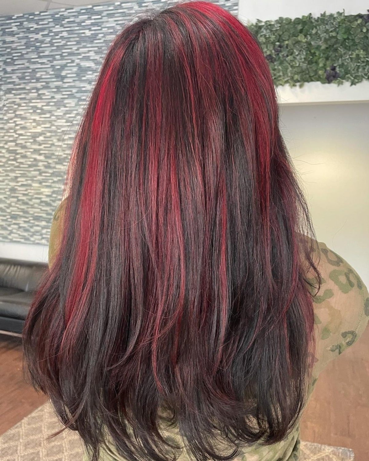 Light red highlights on black hair