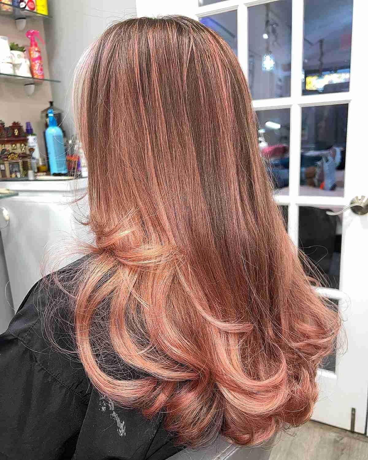 Light Rose Gold Balayage on Brunette Hair