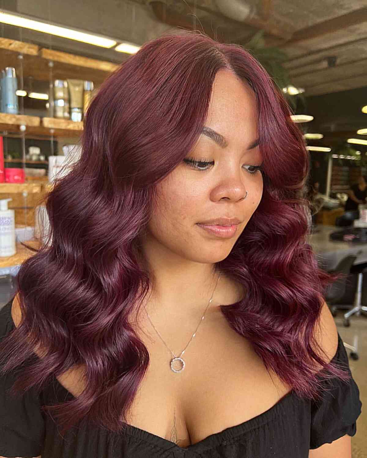 Light to Dark Mahogany Hair Color with S Waves