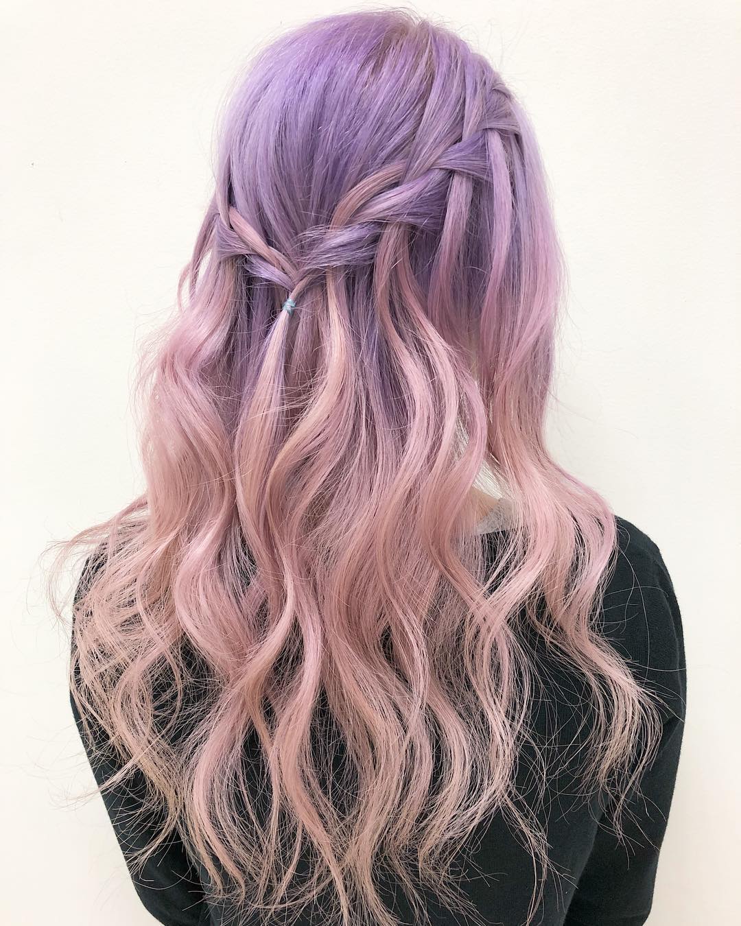 Lilac Pink Color in a Braided Half-Up Style