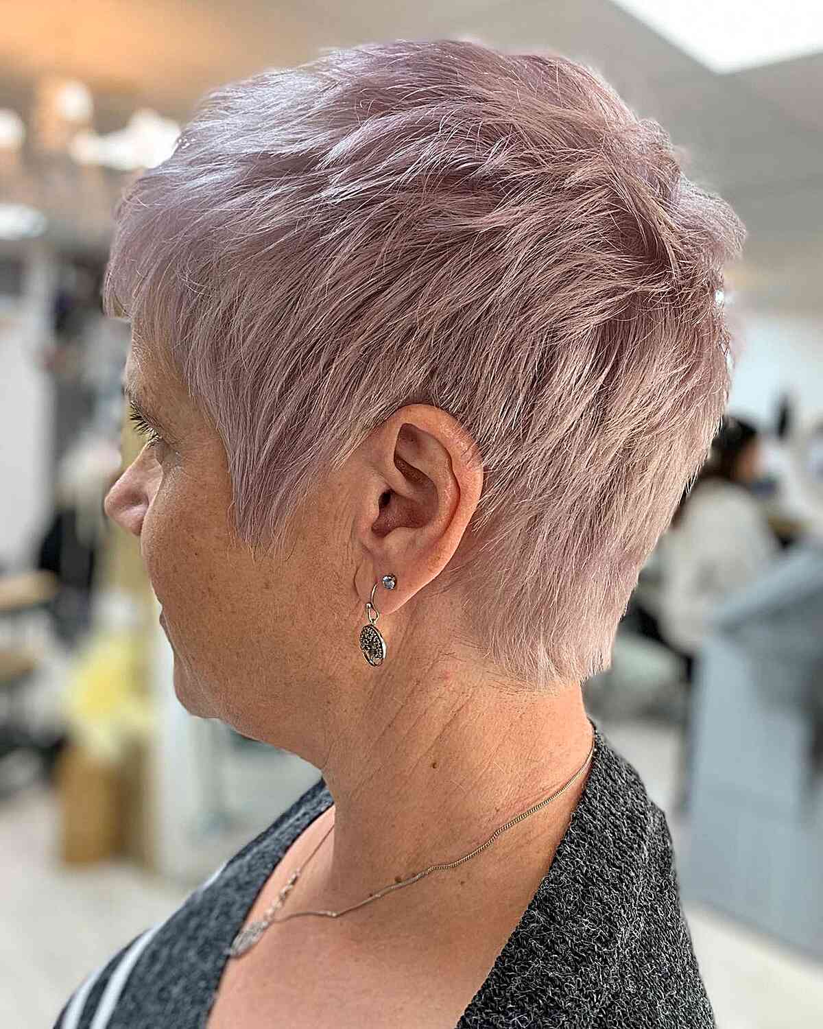 Lilac Short Hair with Chopped Layers for Older women over sixty