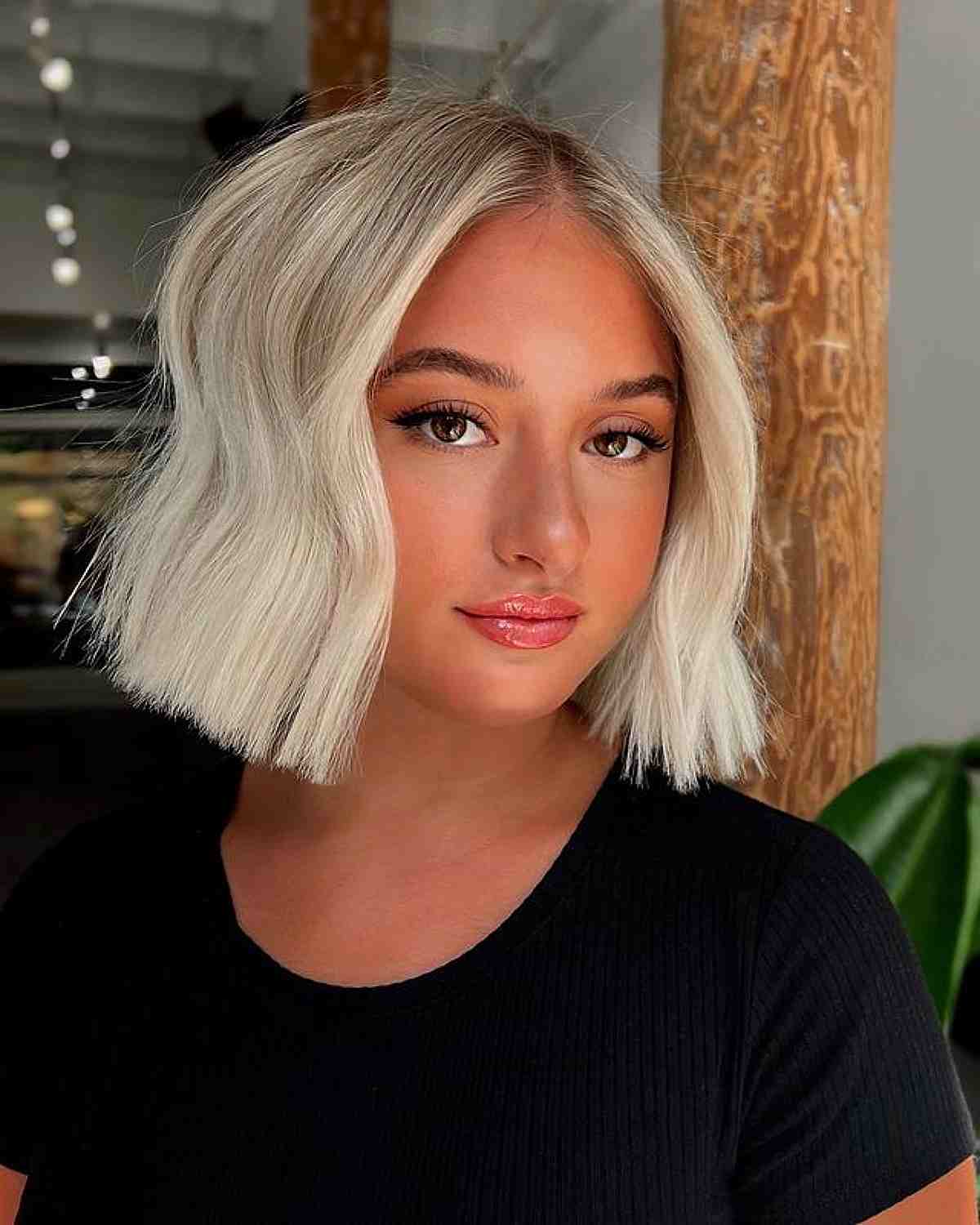 Little Blunt Blonde Bob with Shadow Root on fine hair