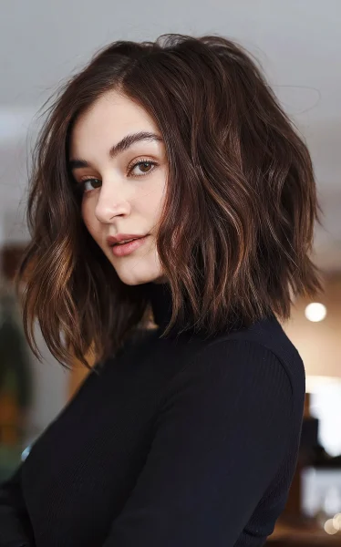 A lived-in blunt bob for dark hair