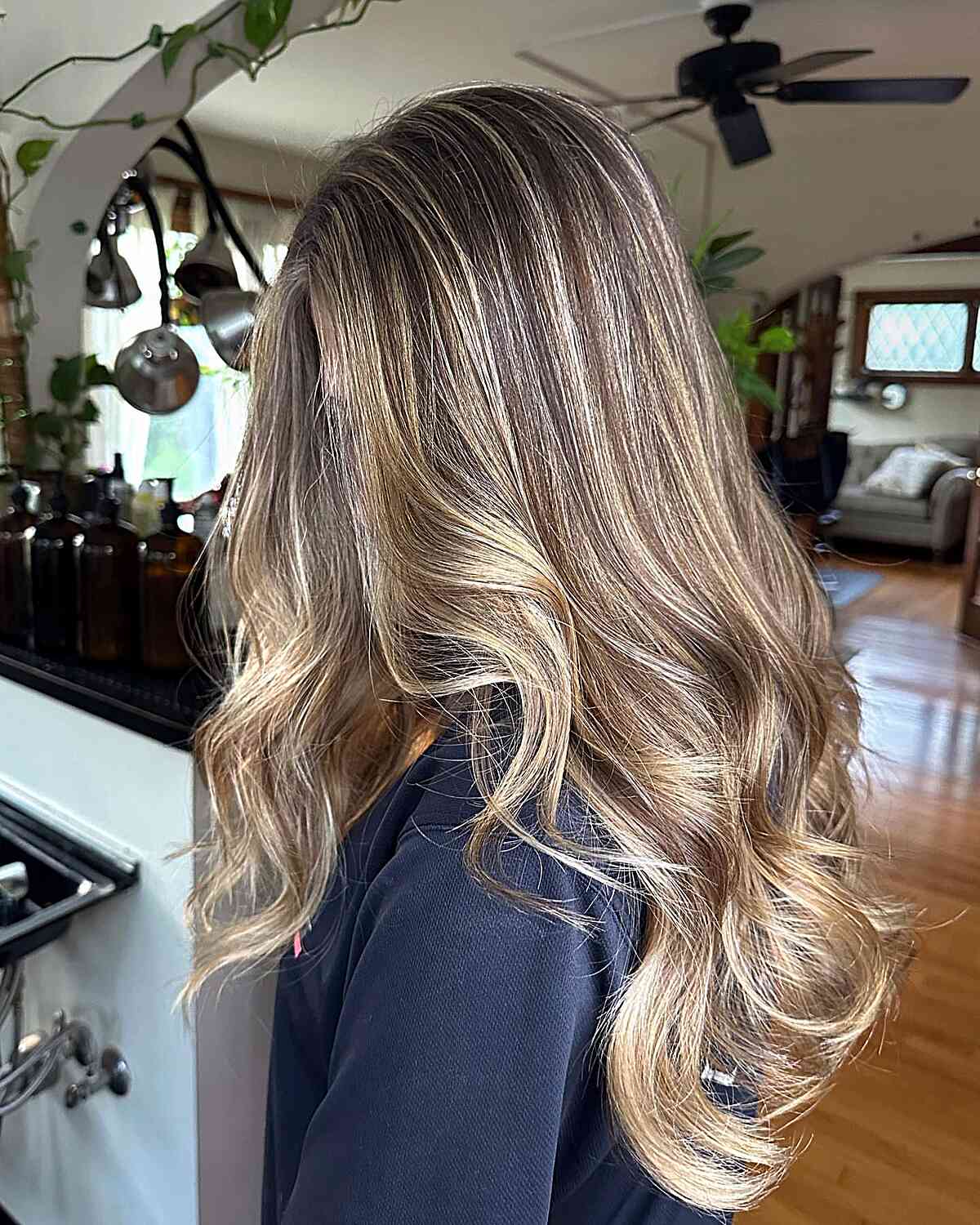 Lined-In Brunette with Dirty Dishwater Blonde Tones for Longer Locks