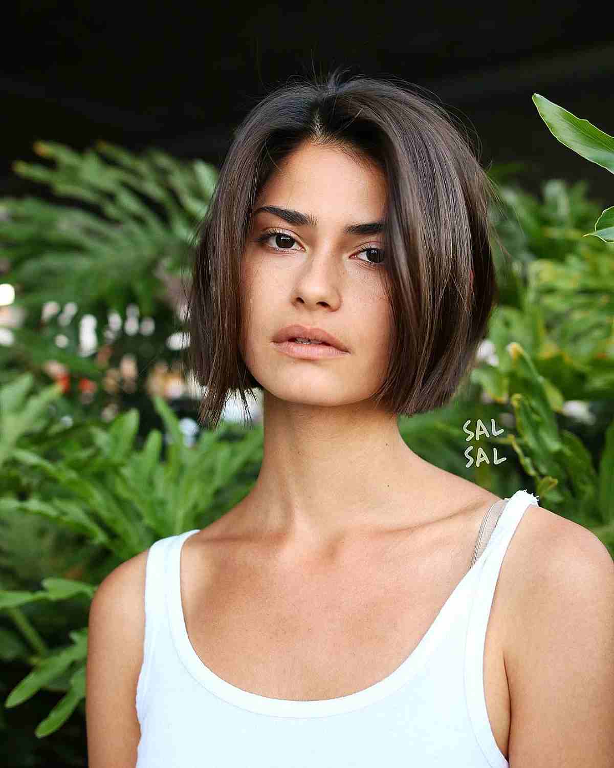 Lived-In Chin-Length Blunt Bob Cut with Brown Balayage