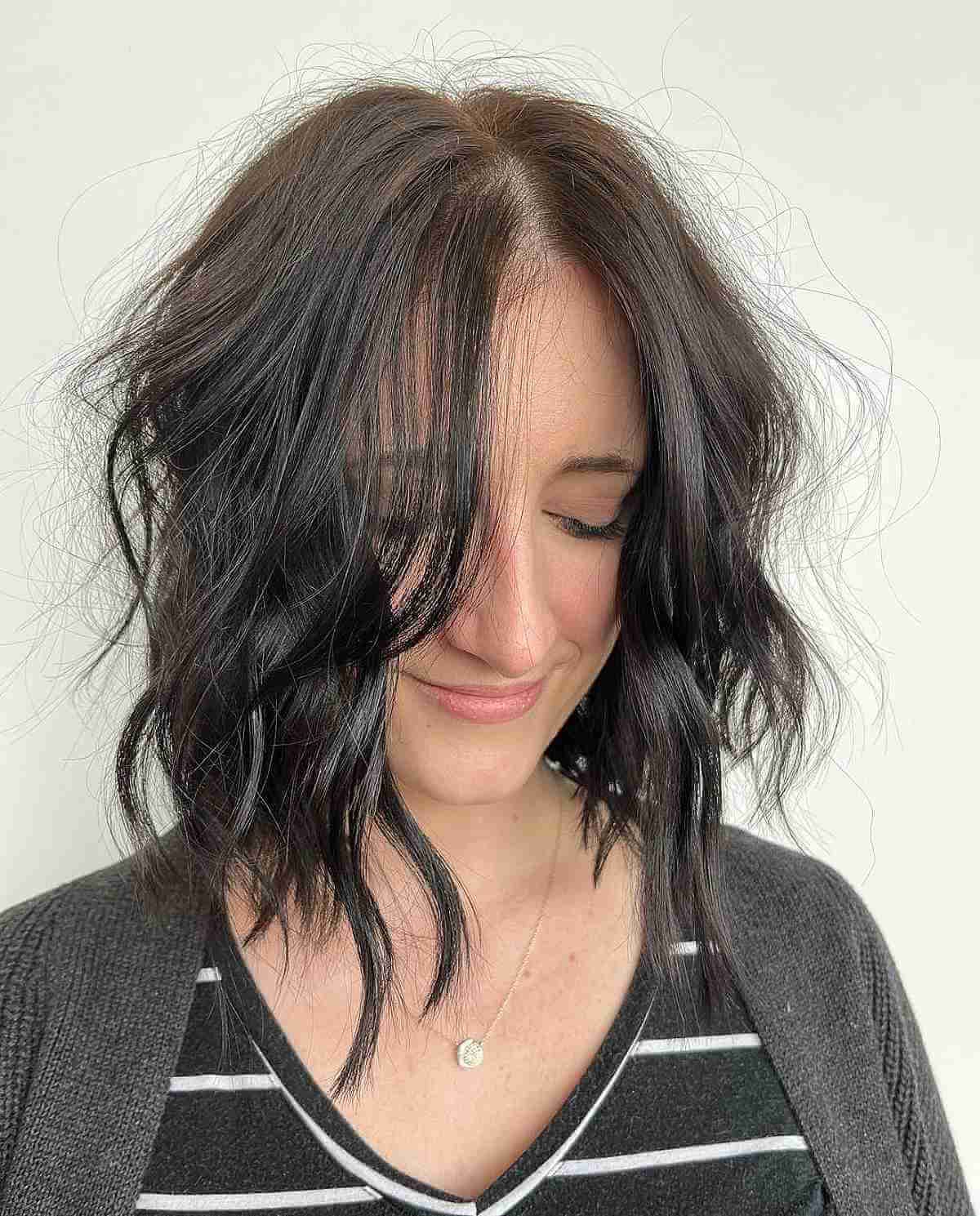 Lived-in Choppy Lob with Tousled Waves for Thinning Hair