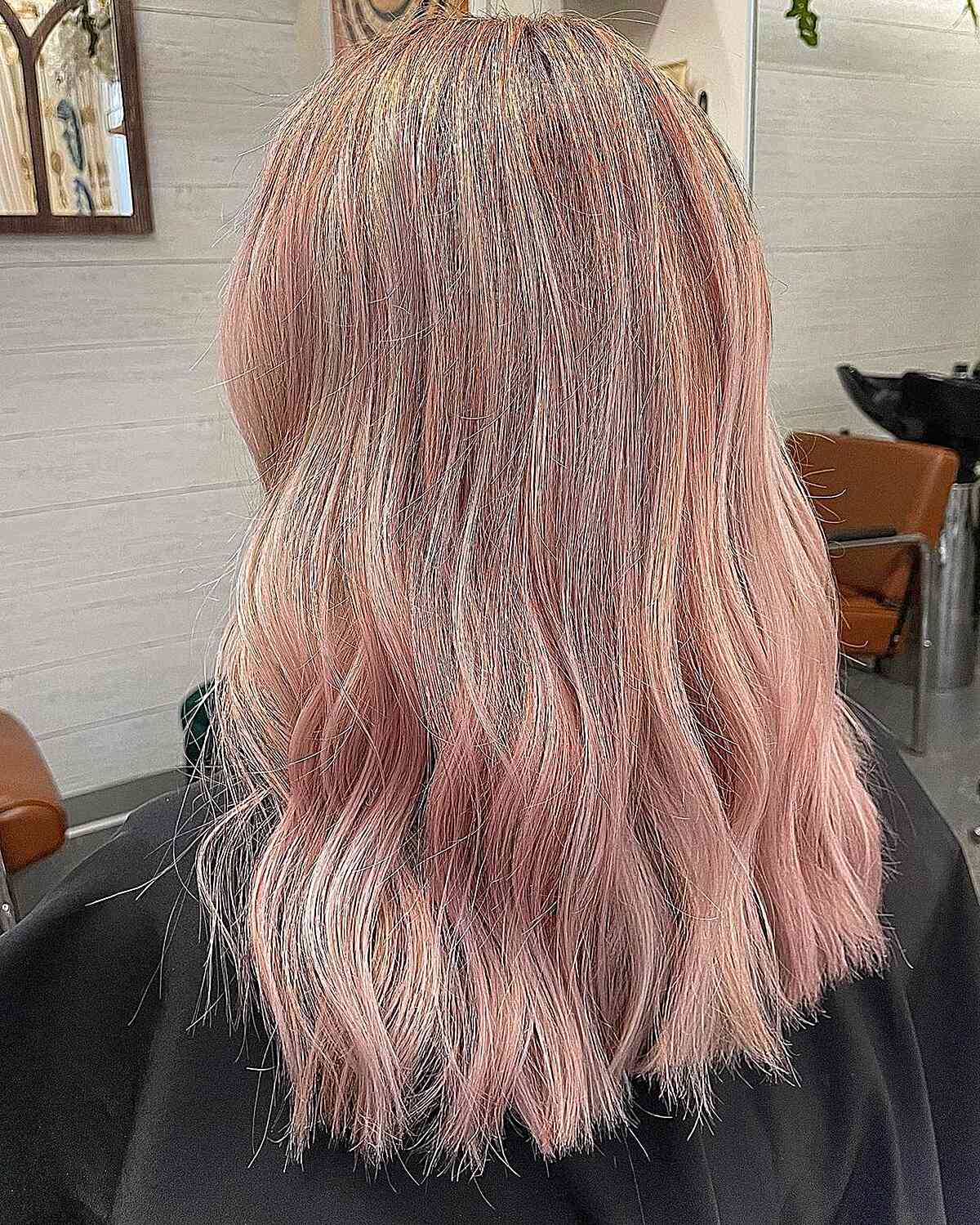 Lived-In Rose Gold hair color on medium-length hair