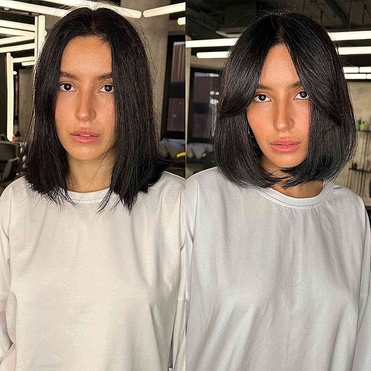 Lob Cut with Perfectly Rounded Curtain Bangs