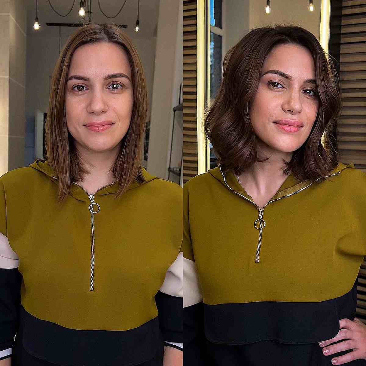 Lob Cut with Soft Retro Waves for Oval Faces