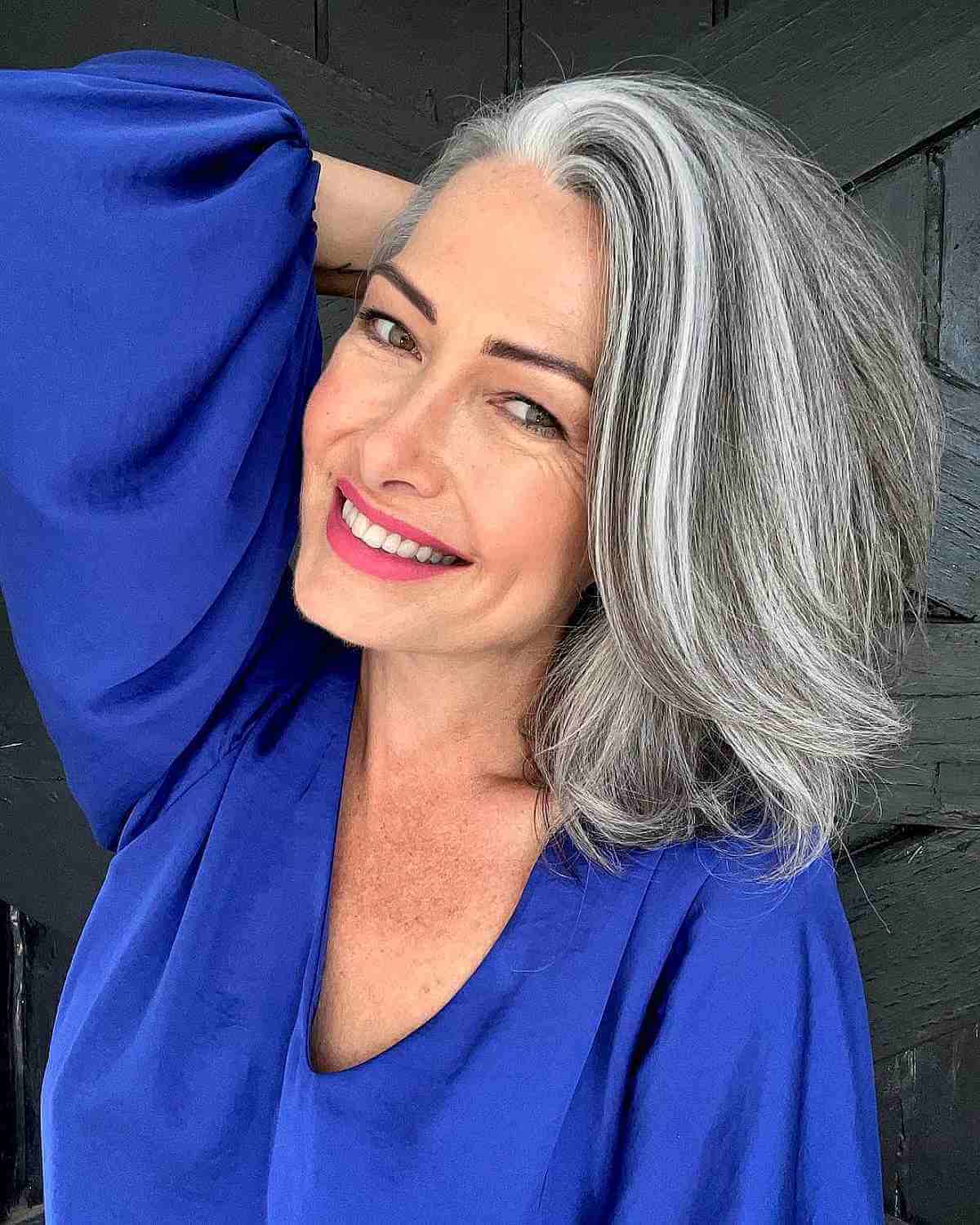 Lob with Dimensional Silver Tones for Ladies Over Fifty