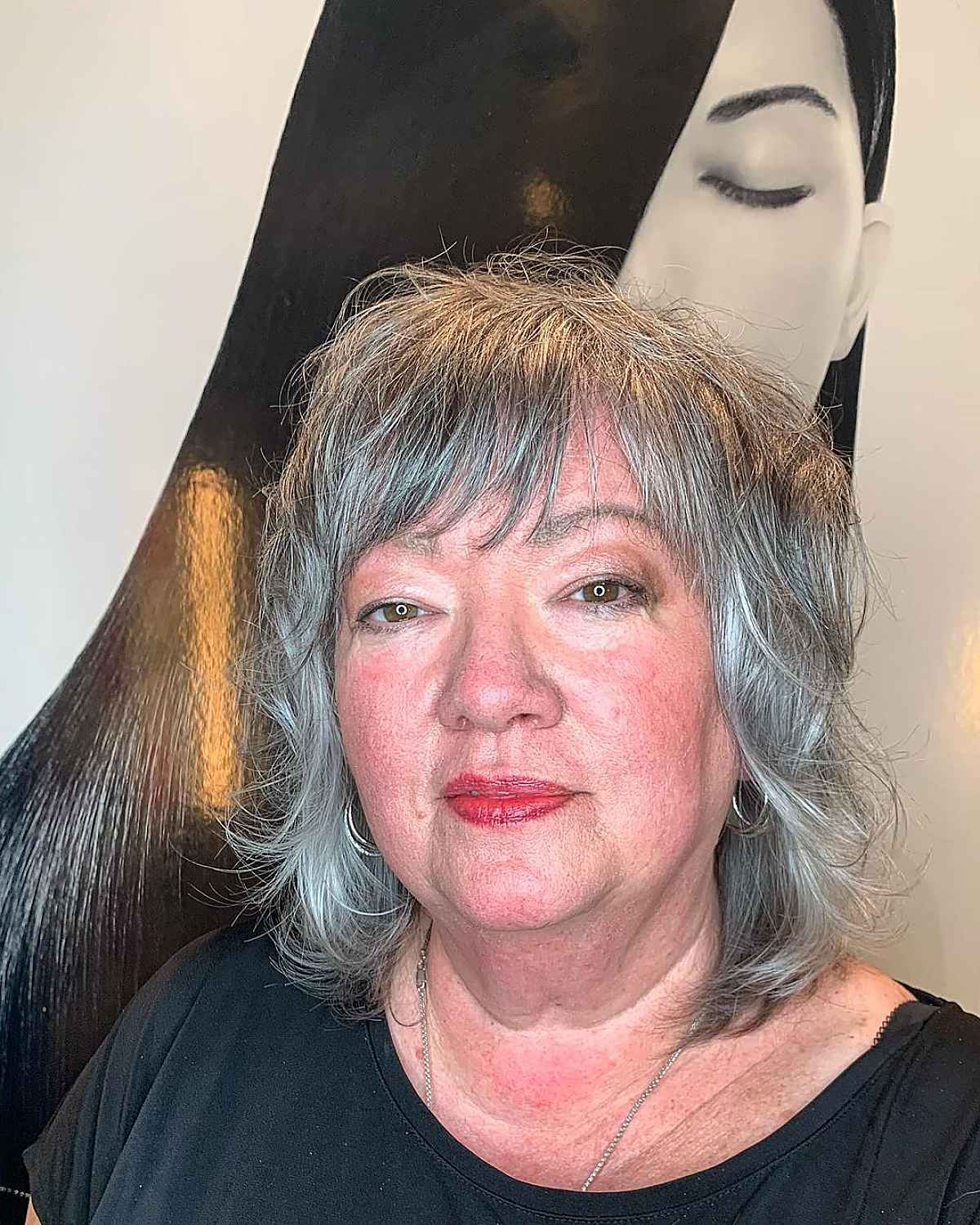 Lob with Shaggy Layers for Women Over 60
