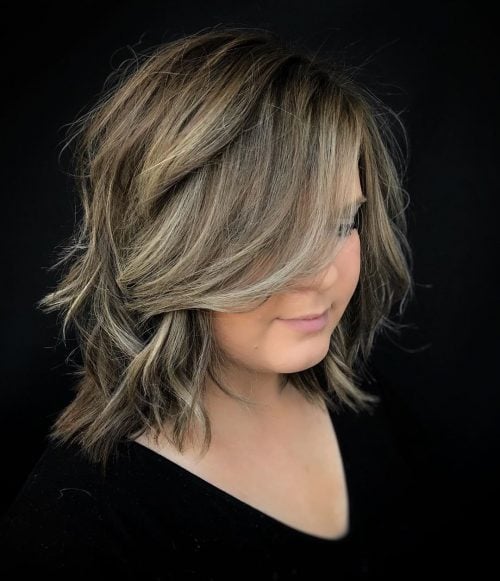 Lob with side swept bangs