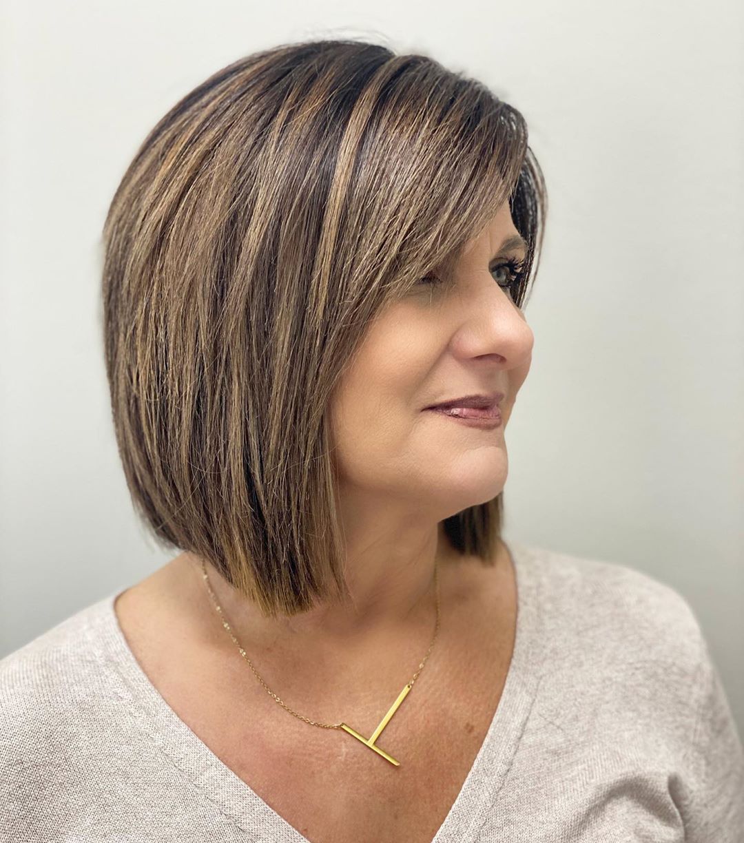Lob with Side Swept Bangs for thick haired women 50+