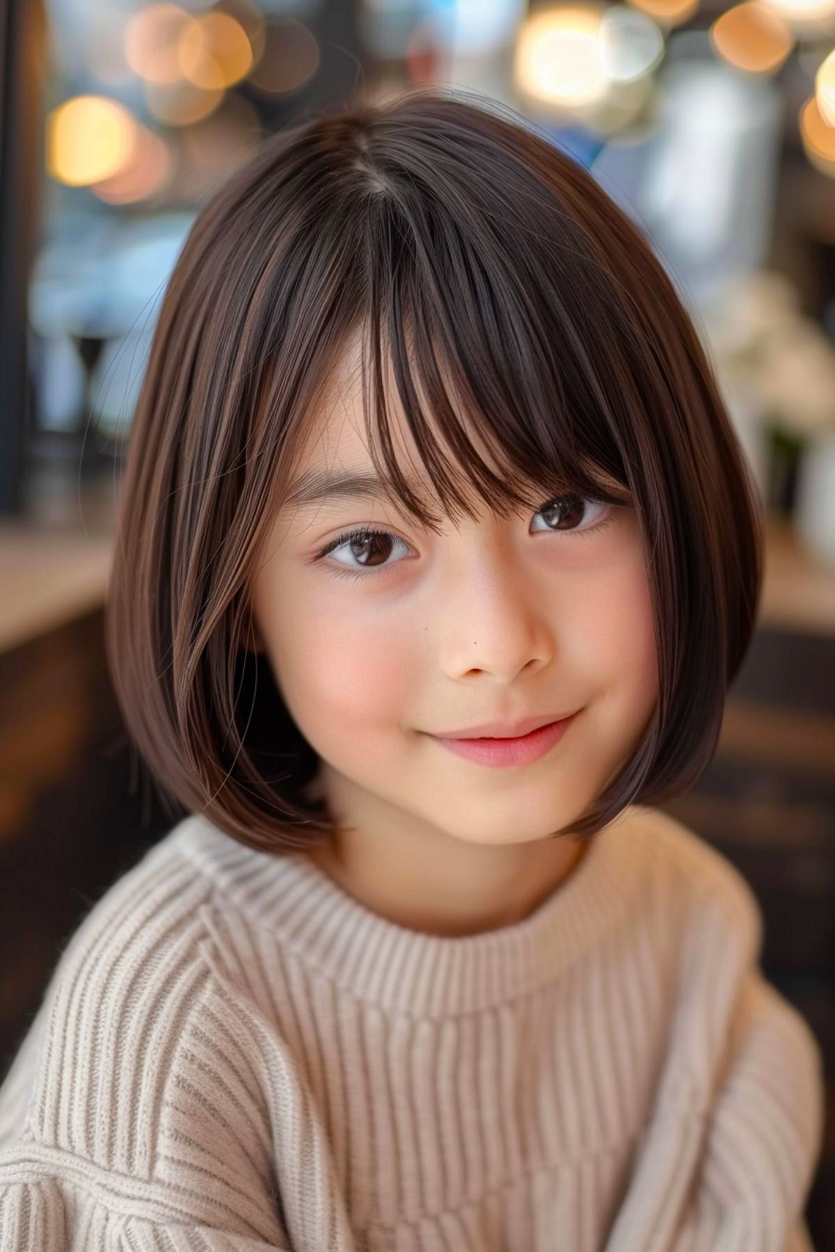 Rounded chin-length bob haircut with smooth ends for little girls