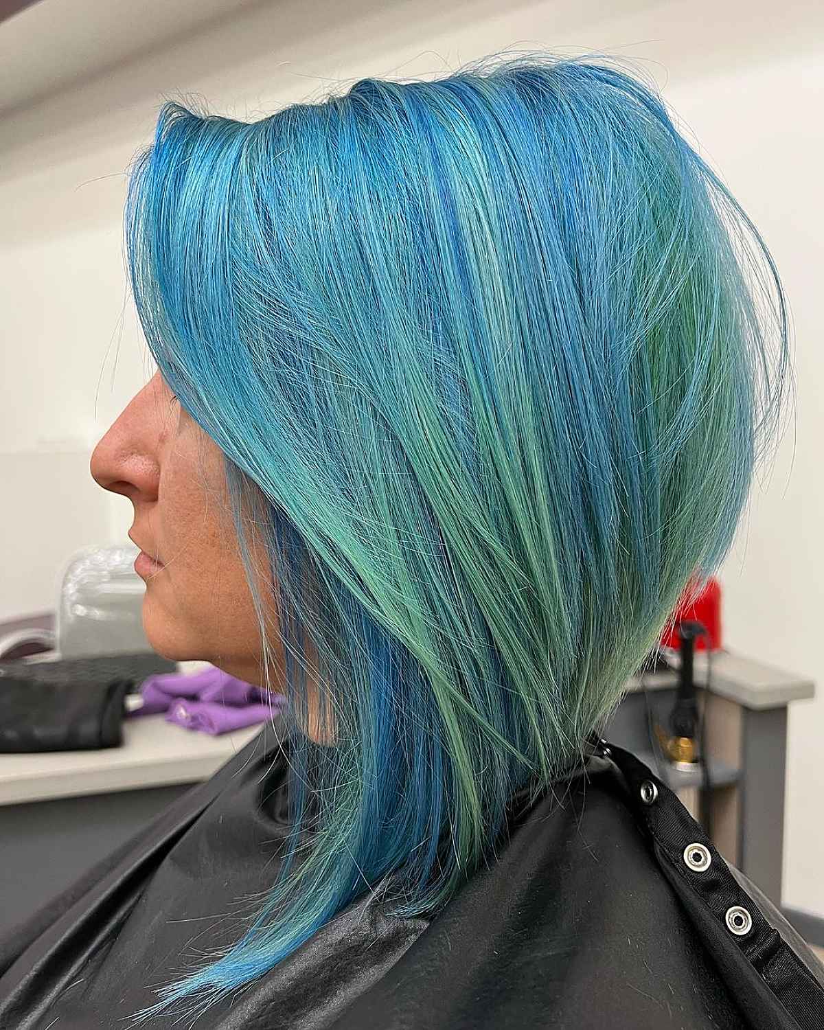 Long A-Line Bob with Blue and Green Tones