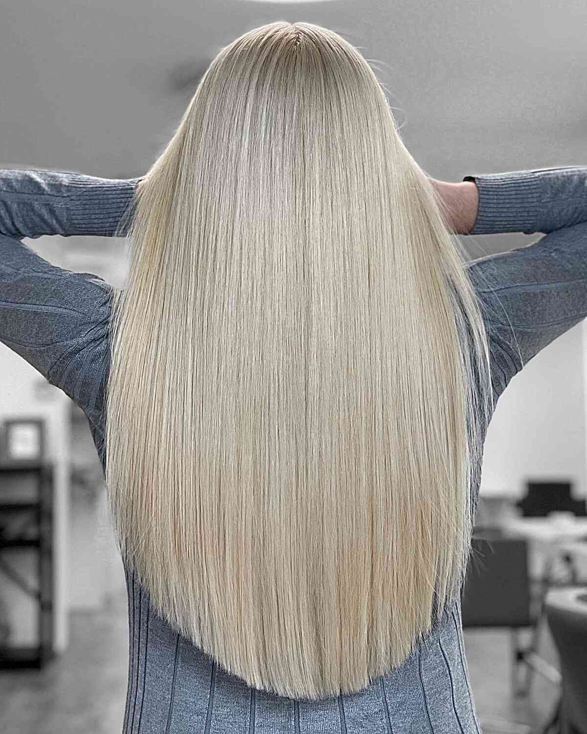 Long and Sleek Platinum Barbie Blonde Hair
