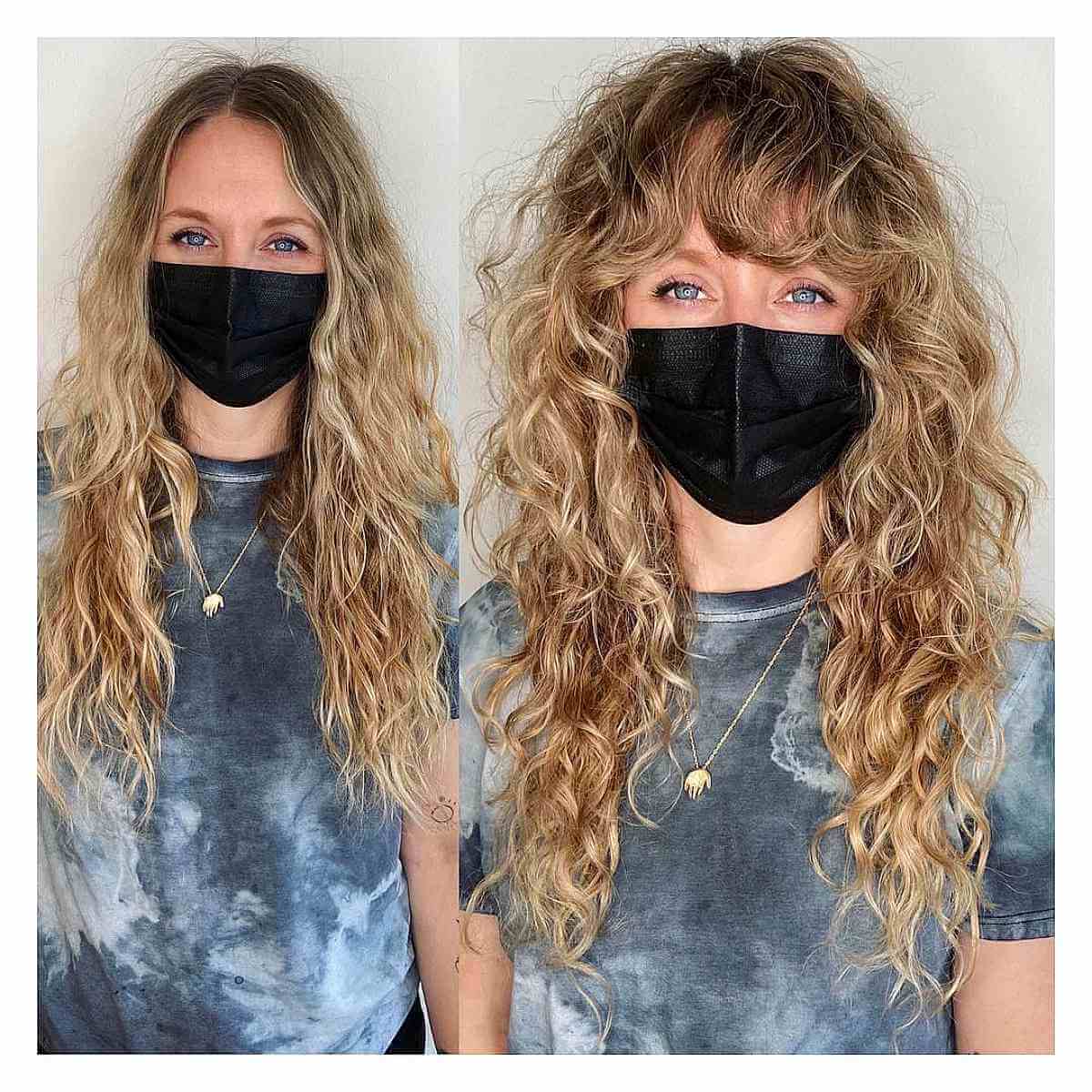 Long Beachy Shag with Feathered Bangs for Fine Curly Hair