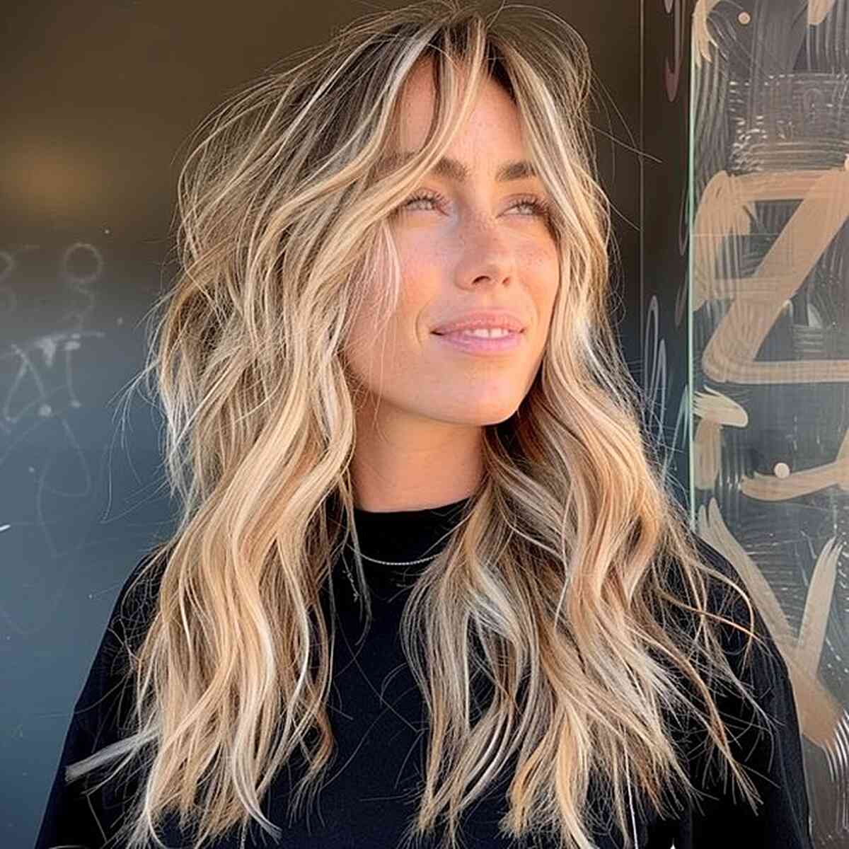 long beachy waves for woman with oval shaped face