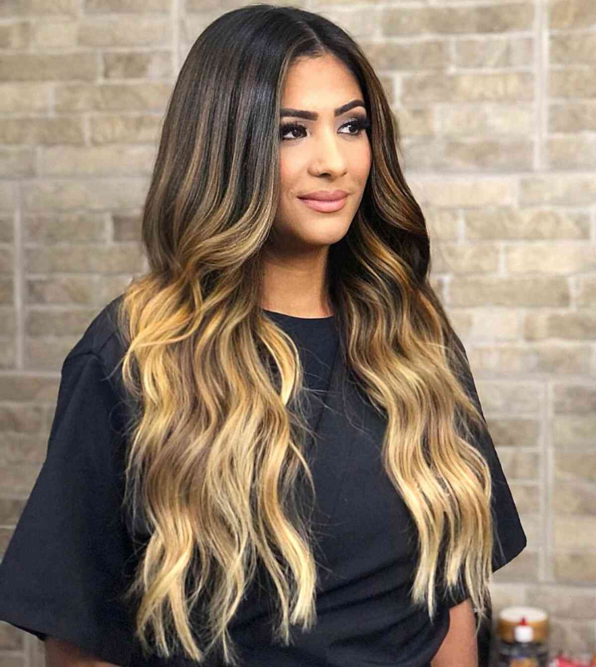 Long Black to Caramel Blonde Ombre Hair Colors
