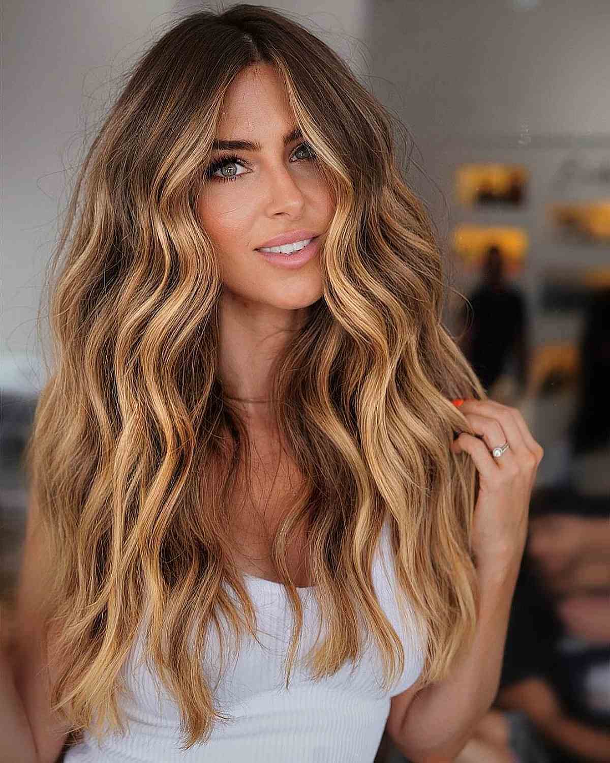 Long Blonde Balayage for Oval Face Shapes