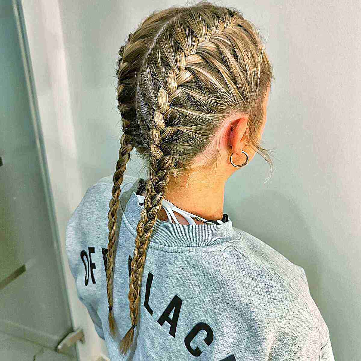 Long Blonde Double French Braids for Cheerleading
