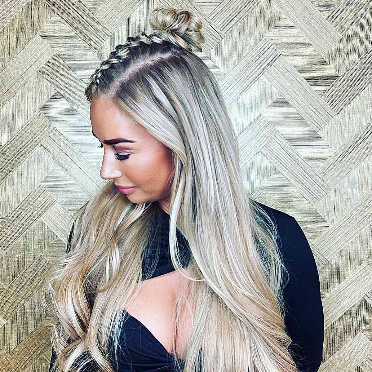 Long Blonde Hair with Top Knot and Braid for Festival Events