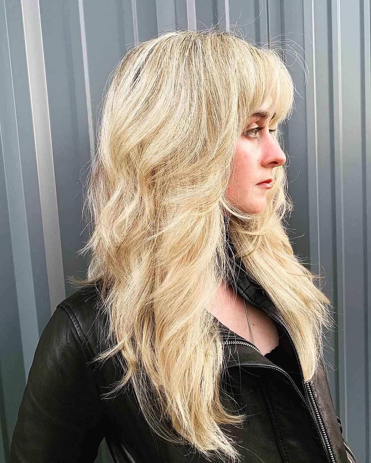 Long Blonde Shag with Soft Layers and Bangs