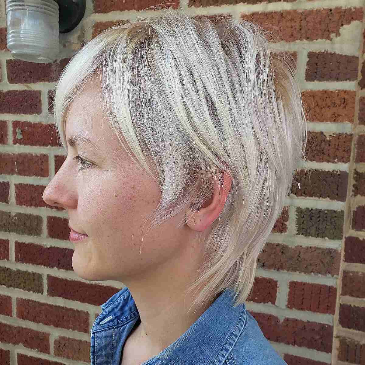 Long Blonde Shaggy Pixie Mullet on Straight Hair